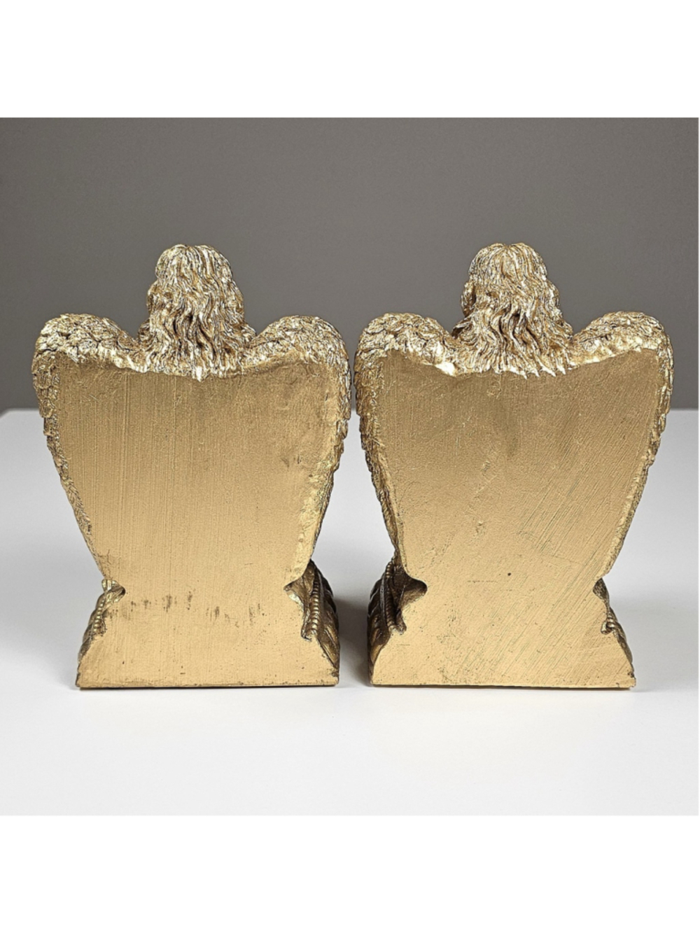 Vintage 1996 CBK Ltd Gold Reading Angels Bookends Pair Heavy Solid Resin Decor - Picture 4 of 12
